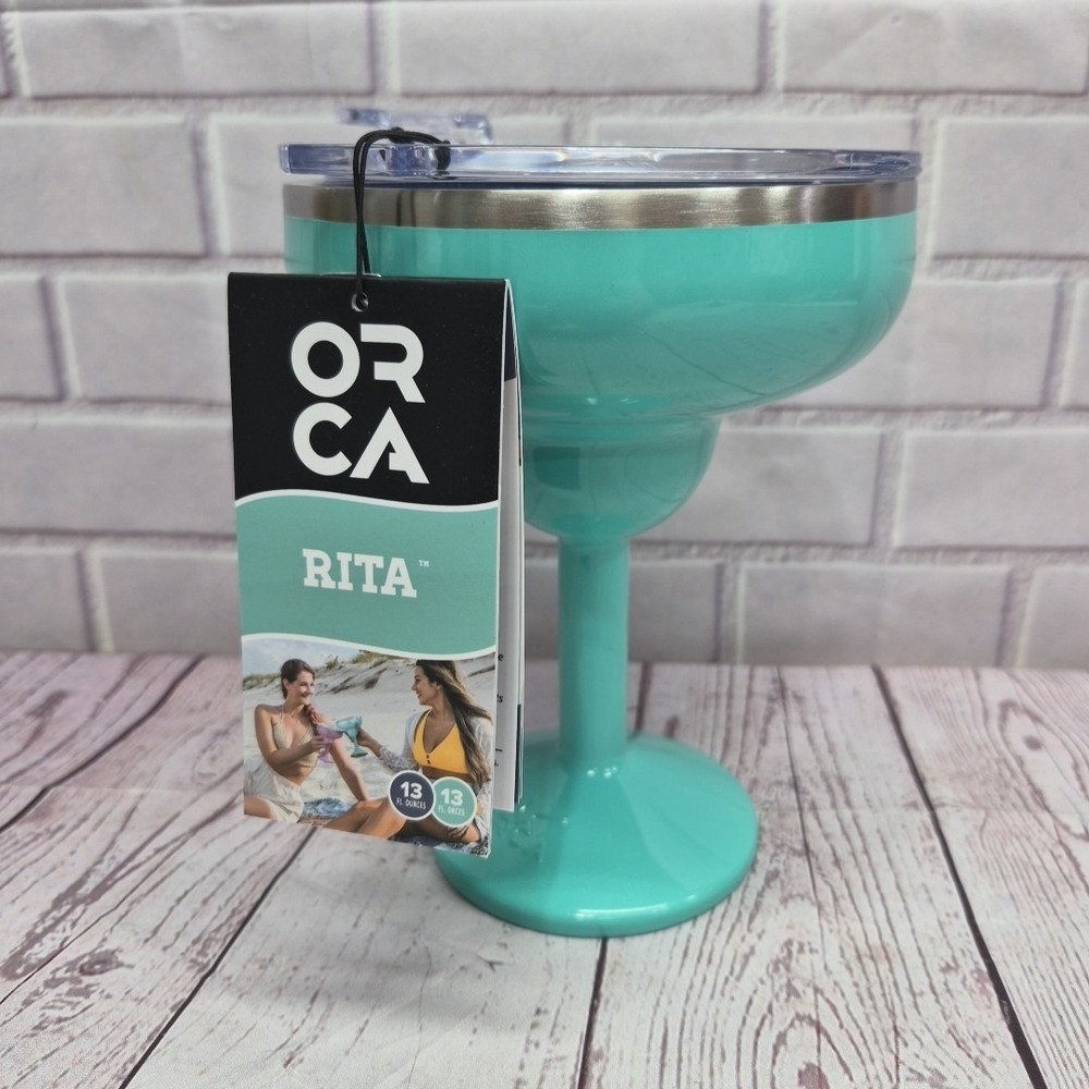 ORCA Rita Insulated Stainless Steel Margarita Travel Drink Glass w/ lid  Seafoam